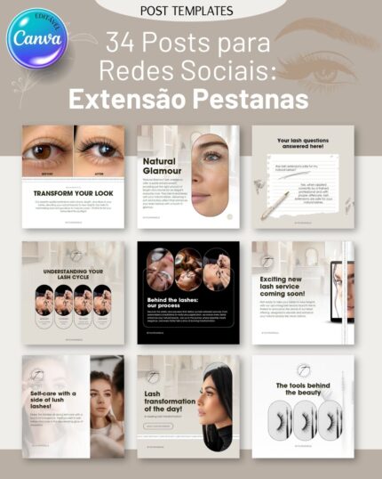 34 Posts Redes Sociais: Extensão de Pestanas